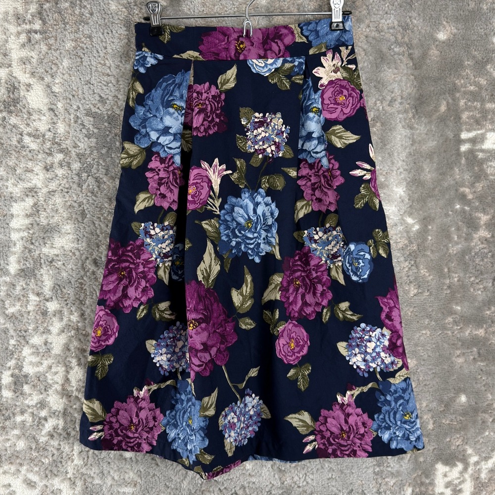 Jane and Delancey Size XS Floral Pleated Cotton Midi Skirt Blue‎ Women